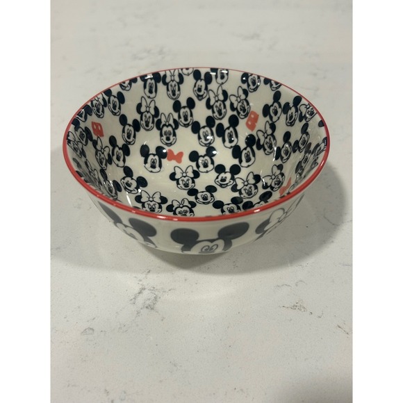 Disney Other - Disney Mickey and Minnie Mouse Ceramic Bowl Black White Red Rim